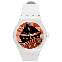 Boat - Red Round Plastic Sport Watch (m) by Valentinaart