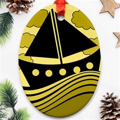 Boat - Yellow Oval Ornament (two Sides) by Valentinaart