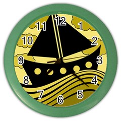 Boat - Yellow Color Wall Clocks by Valentinaart