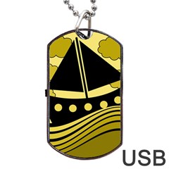 Boat - Yellow Dog Tag Usb Flash (one Side) by Valentinaart