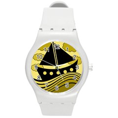 Boat - Yellow Round Plastic Sport Watch (m) by Valentinaart