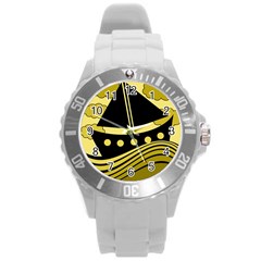 Boat - Yellow Round Plastic Sport Watch (l) by Valentinaart