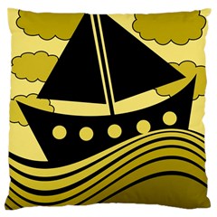 Boat - Yellow Large Cushion Case (one Side) by Valentinaart