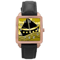 Boat - Yellow Rose Gold Leather Watch  by Valentinaart