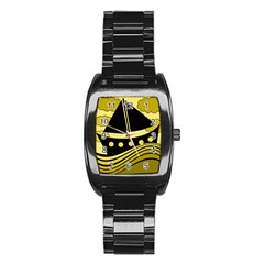 Boat - Yellow Stainless Steel Barrel Watch by Valentinaart