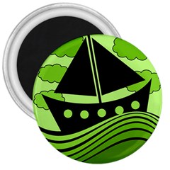 Boat - Green 3  Magnets by Valentinaart