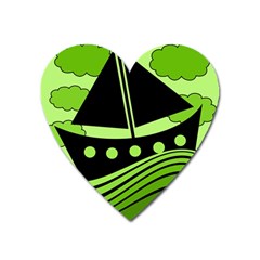 Boat - Green Heart Magnet by Valentinaart