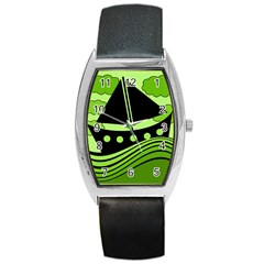 Boat - Green Barrel Style Metal Watch by Valentinaart