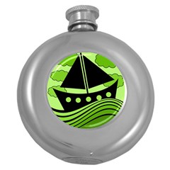 Boat - Green Round Hip Flask (5 Oz) by Valentinaart