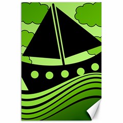 Boat - Green Canvas 20  X 30   by Valentinaart