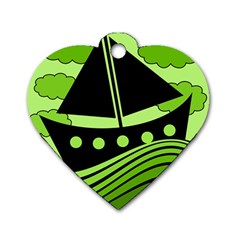 Boat - Green Dog Tag Heart (two Sides) by Valentinaart