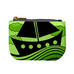 Boat - Green Mini Coin Purses by Valentinaart