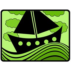 Boat - Green Fleece Blanket (large)  by Valentinaart