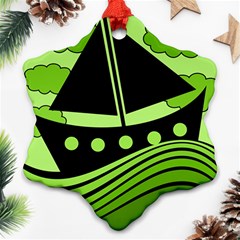 Boat - Green Snowflake Ornament (2-side) by Valentinaart