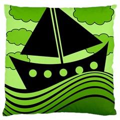 Boat - Green Large Cushion Case (one Side) by Valentinaart