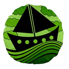 Boat - Green Large 18  Premium Round Cushions by Valentinaart