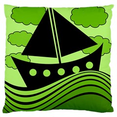 Boat - Green Large Flano Cushion Case (two Sides) by Valentinaart