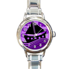 Boat - Purple Round Italian Charm Watch by Valentinaart