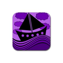 Boat - Purple Rubber Coaster (square)  by Valentinaart