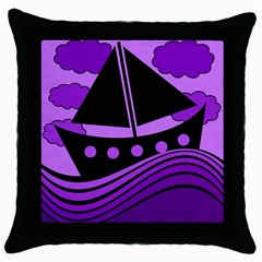 Boat - Purple Throw Pillow Case (black) by Valentinaart