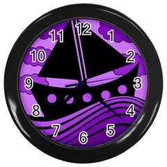 Boat - Purple Wall Clocks (black) by Valentinaart