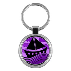 Boat - Purple Key Chains (round)  by Valentinaart