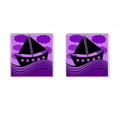 Boat - Purple Cufflinks (square) by Valentinaart