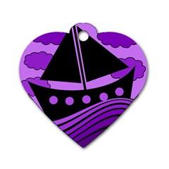 Boat - Purple Dog Tag Heart (one Side)