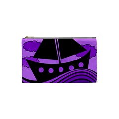 Boat - Purple Cosmetic Bag (small)  by Valentinaart