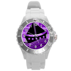 Boat - Purple Round Plastic Sport Watch (l) by Valentinaart