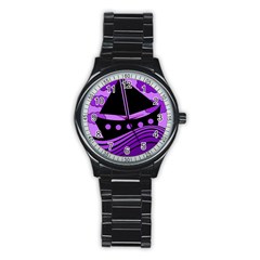 Boat - Purple Stainless Steel Round Watch by Valentinaart