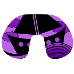 Boat - Purple Travel Neck Pillows by Valentinaart