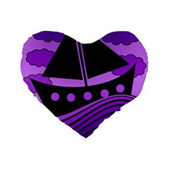 Boat - Purple Standard 16  Premium Flano Heart Shape Cushions by Valentinaart