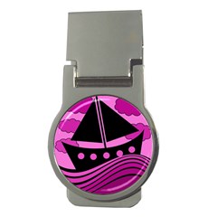 Boat - Magenta Money Clips (round)  by Valentinaart