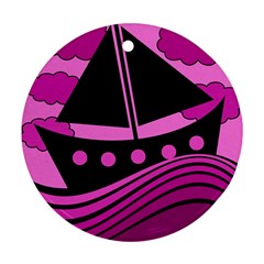 Boat - Magenta Round Ornament (two Sides)  by Valentinaart