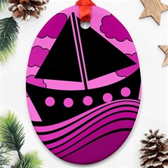 Boat - Magenta Oval Ornament (two Sides) by Valentinaart