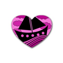 Boat - Magenta Rubber Coaster (heart)  by Valentinaart