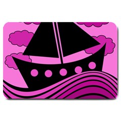 Boat - Magenta Large Doormat  by Valentinaart