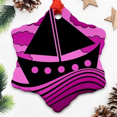 Boat - Magenta Ornament (snowflake)  by Valentinaart