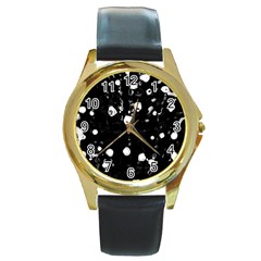 Black Dream  Round Gold Metal Watch by Valentinaart