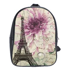 Purple Floral Vintage Paris Eiffel Tower Art School Bag (xl) by chicelegantboutique