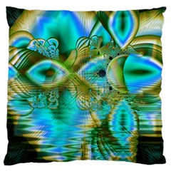 Crystal Gold Peacock, Abstract Mystical Lake Large Flano Cushion Case (one Side) by DianeClancy