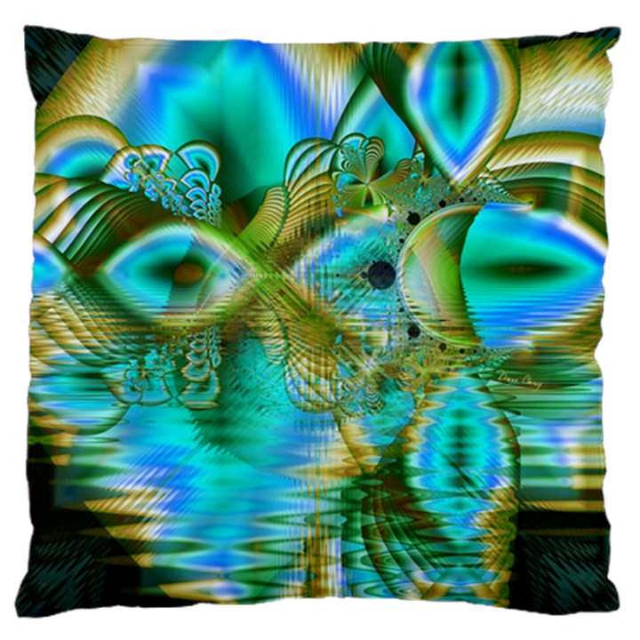 Crystal Gold Peacock, Abstract Mystical Lake Large Flano Cushion Case (Two Sides)