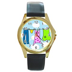 Laundry Round Gold Metal Watch by Valentinaart