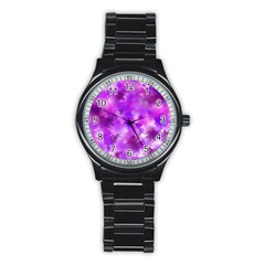 Purple Splatter Pattern Stainless Steel Round Watch by traceyleeartdesigns