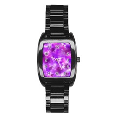 Purple Splatter Pattern Stainless Steel Barrel Watch by traceyleeartdesigns