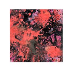 Pink And Black Abstract Splatter Paint Pattern Small Satin Scarf (square) by traceyleeartdesigns