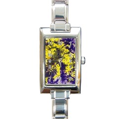 Yellow And Purple Splatter Paint Pattern Rectangle Italian Charm Watch by traceyleeartdesigns