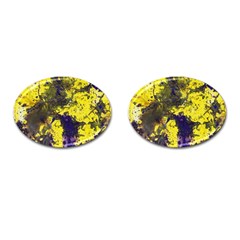 Yellow And Purple Splatter Paint Pattern Cufflinks (oval) by traceyleeartdesigns