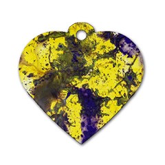 Yellow And Purple Splatter Paint Pattern Dog Tag Heart (one Side) by traceyleeartdesigns